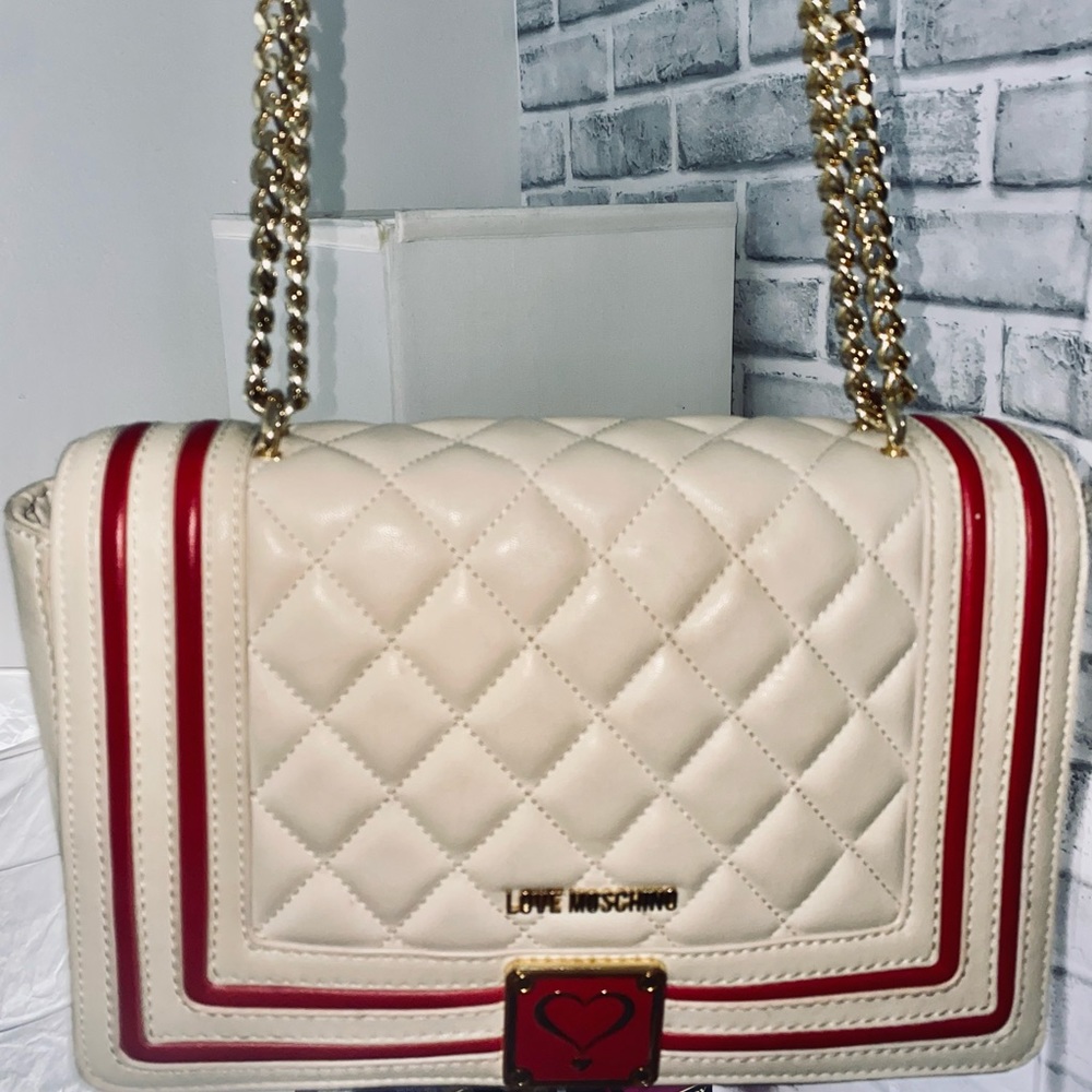 Love Moschino crème and red bag with brown interior (used)